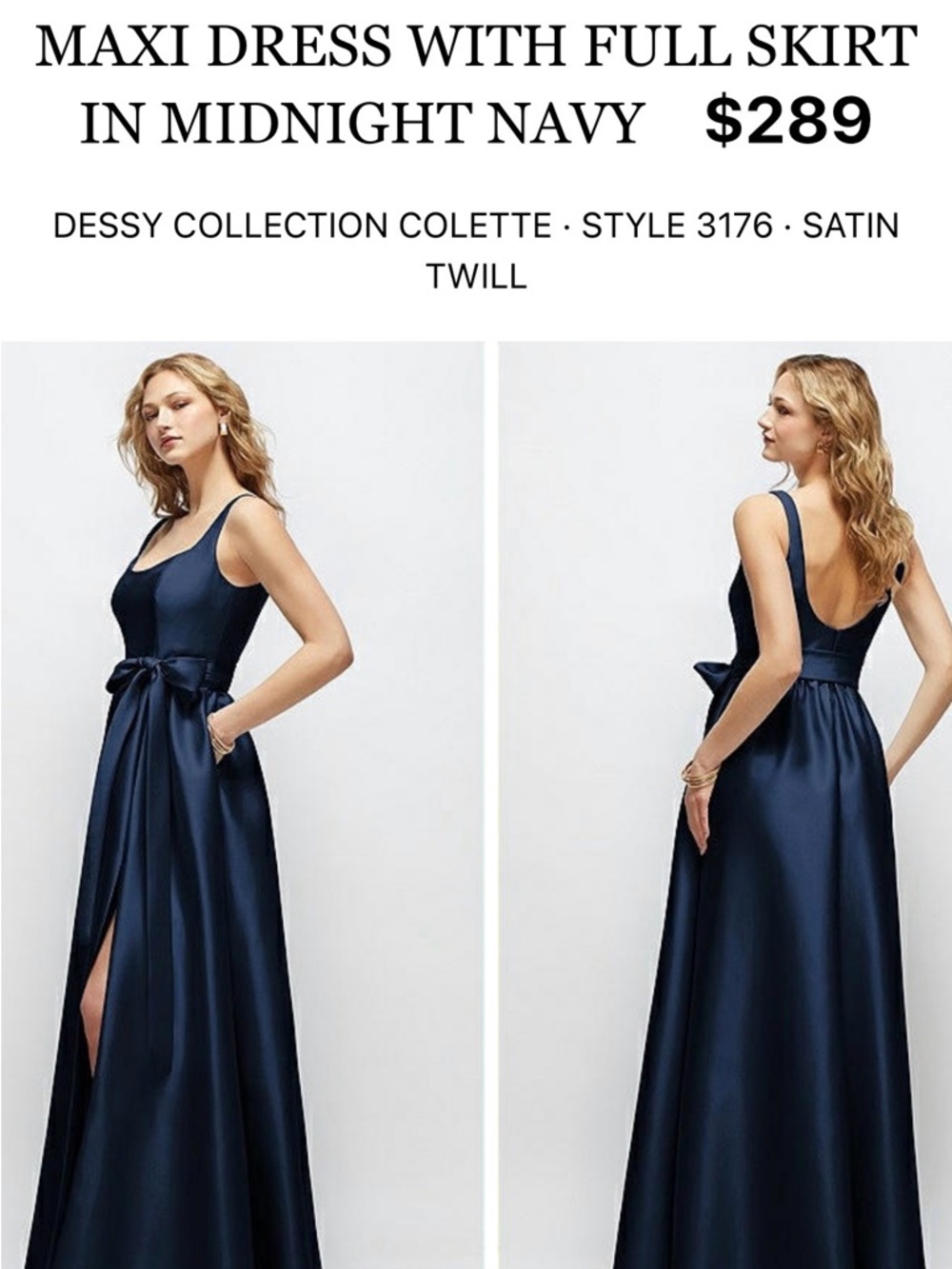 Dessy Collection Midnight Navy Satin Colette Maxi Dress with Sash